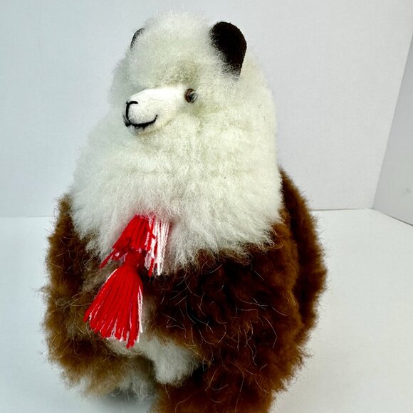 Handmade Stuffed Llama – 100% Natural Llama Wool, Brown & Ivory, Made in Peru - Picture 7 of 12